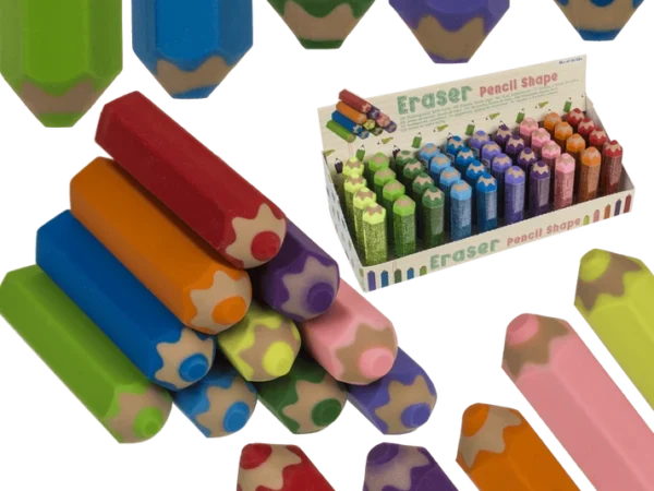 Eraser, Pencil shape, 6,6 cm, 10 colours asst.